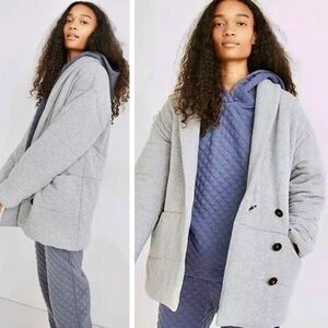 Madewell Sweatshirt Puffer Coat in Heather Gray with Pockets, Oversized, XS
